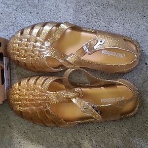 Mini Melissa Clear Glitter Gold (like new) - Big Kid Size 4
